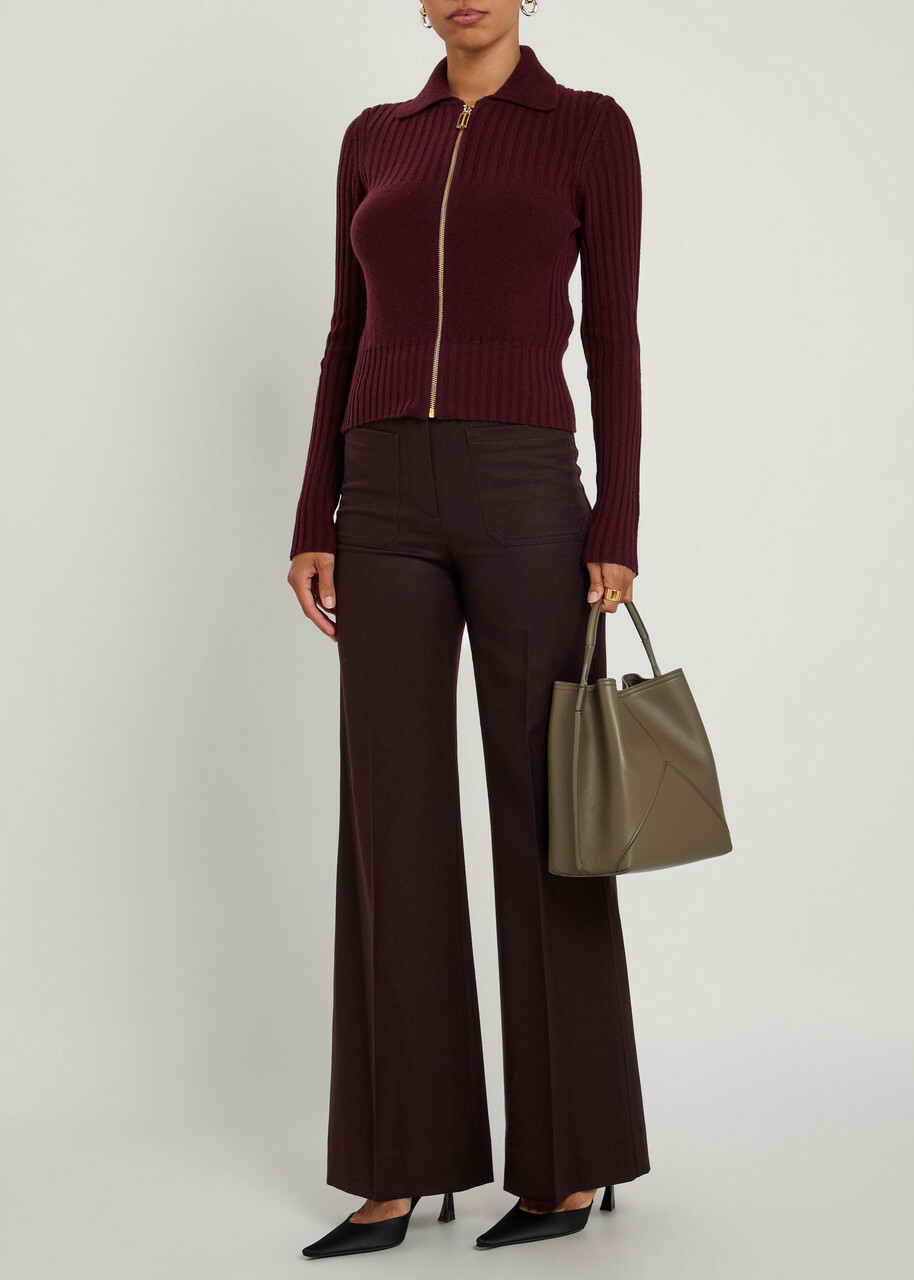 Victoria Beckham Alina Flared-leg Wool Trousers Bordeaux