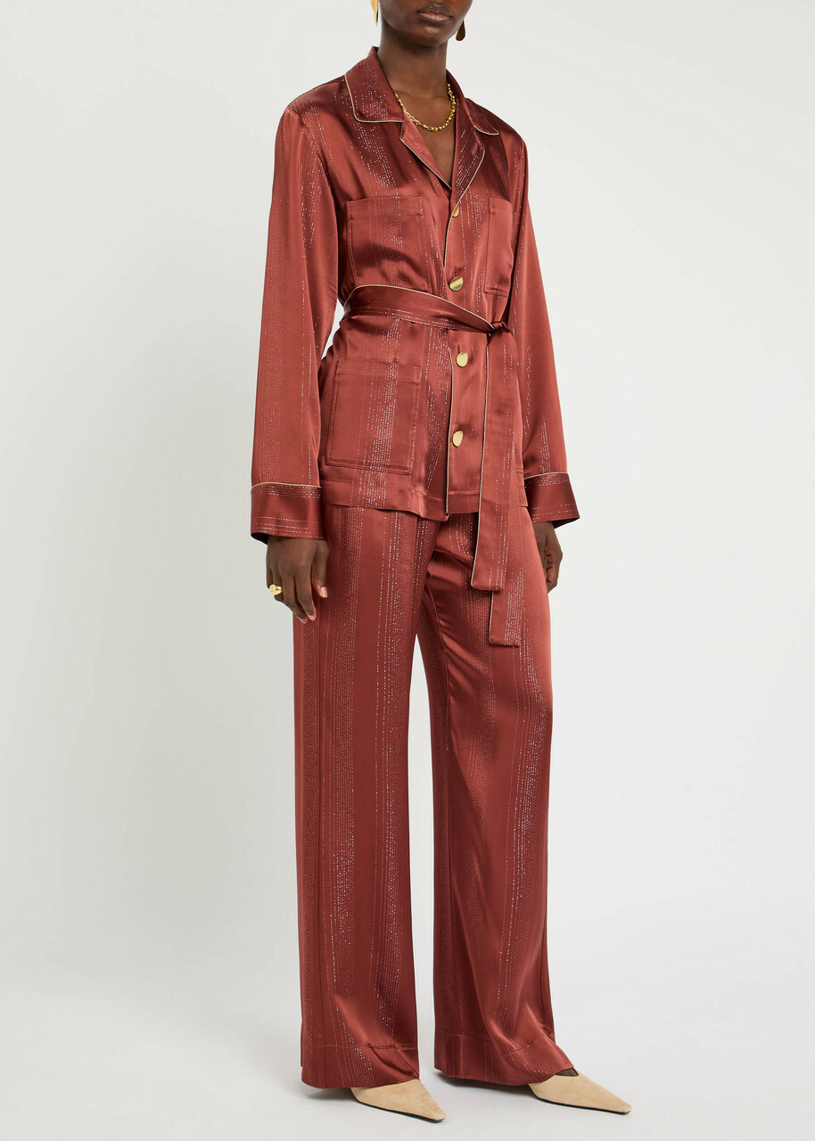 Forte_forte Metallic Satin Trousers Burgundy