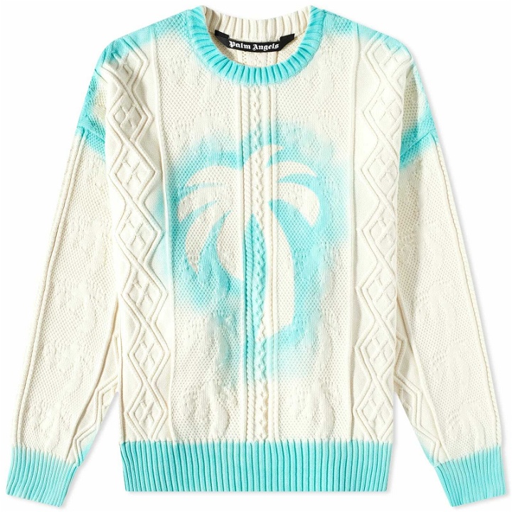 Photo: Palm Angels Men's Sprayed Palm Cable Knit Sweat in Off White