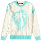 Palm Angels Men's Sprayed Palm Cable Knit Sweat in Off White
