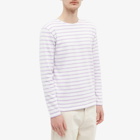 Armor-Lux Men's 59654 Long Sleeve Organic Stripe T-Shirt in Milk/Lavender