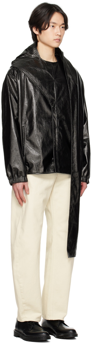 T/SEHNE SSENSE Exclusive Black Pleated Faux-Leather Jacket