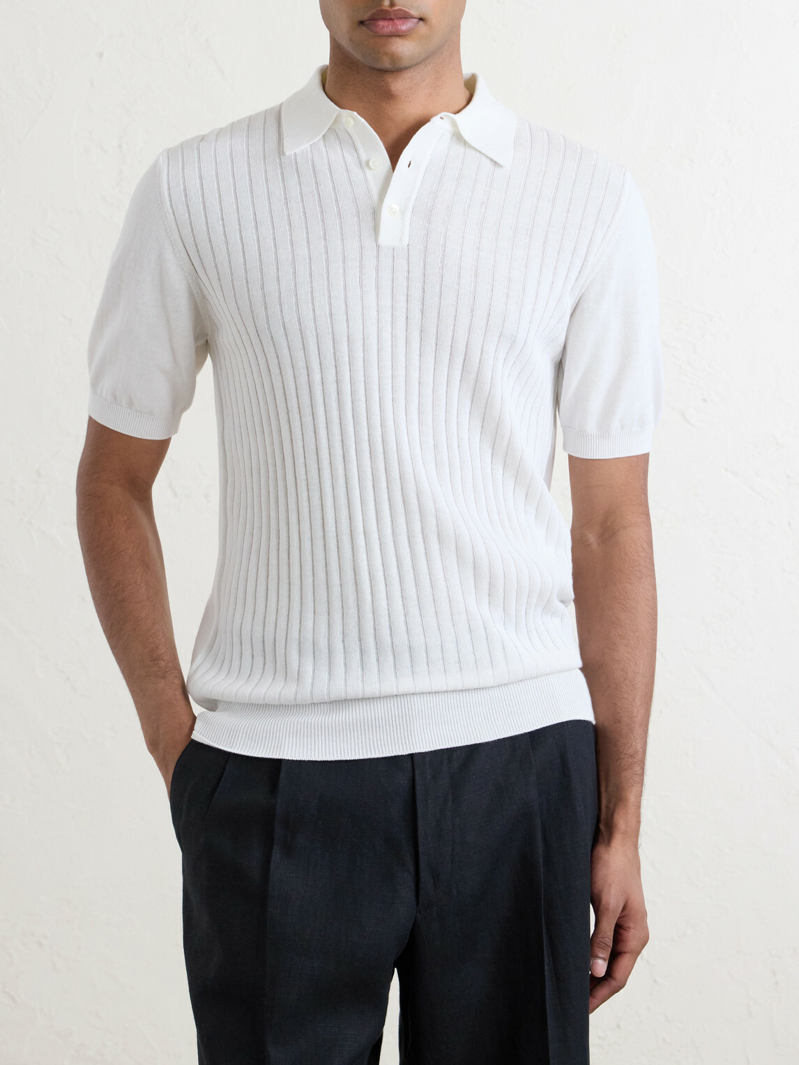 De Petrillo - Ribbed Cotton Polo Shirt - White