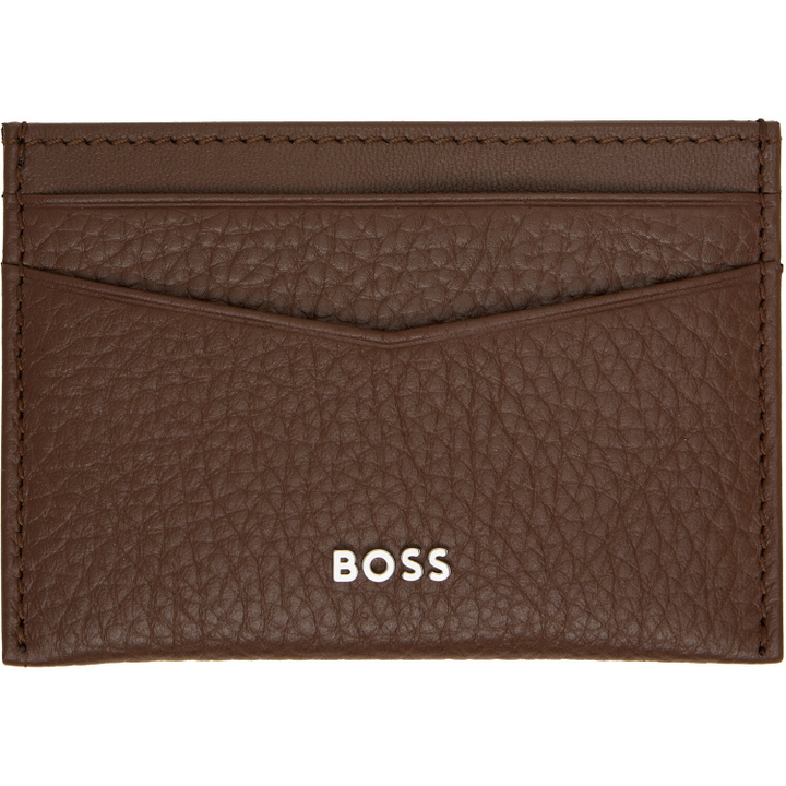 Photo: BOSS Brown Grained-Leather Metal Logo Card Holder