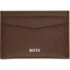 BOSS Brown Grained-Leather Metal Logo Card Holder