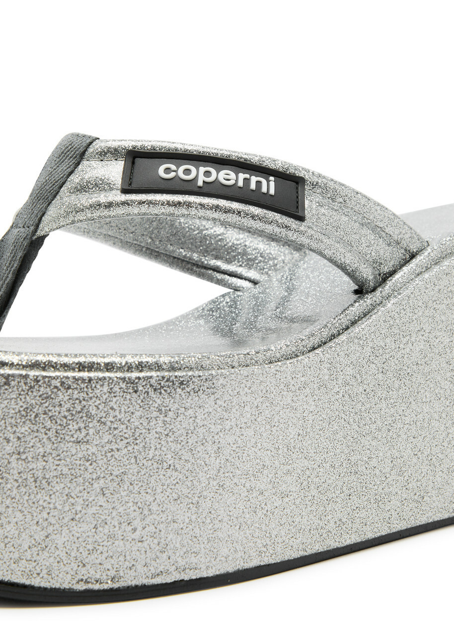 Coperni 90 Glittered Platform Wedge Sandals Silver