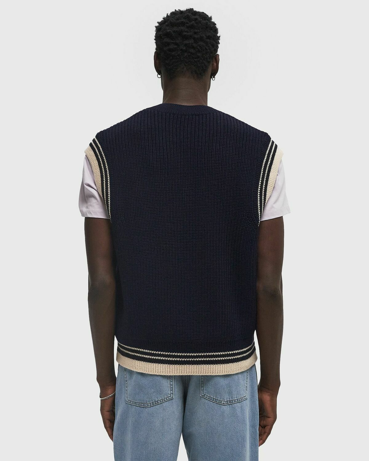 AMI Paris RIBBED SWEATER Blue Mens Vest