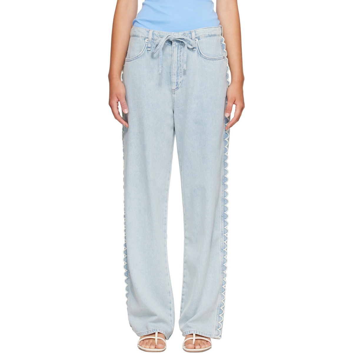 rag & bone Blue Phoebe Drawstring Wide-Leg Jeans