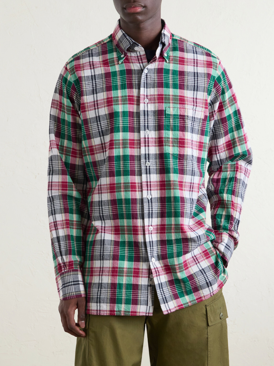 Drake's - Button-Down Collar Checked Cotton Shirt - Multi