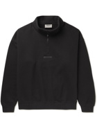 FEAR OF GOD ESSENTIALS - Logo-Detailed Cotton-Blend Jersey Mock-Neck Half-Zip Sweatshirt - Black