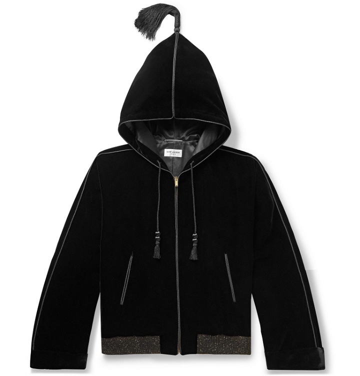 Photo: SAINT LAURENT - Tasselled Velvet Hooded Jacket - Black
