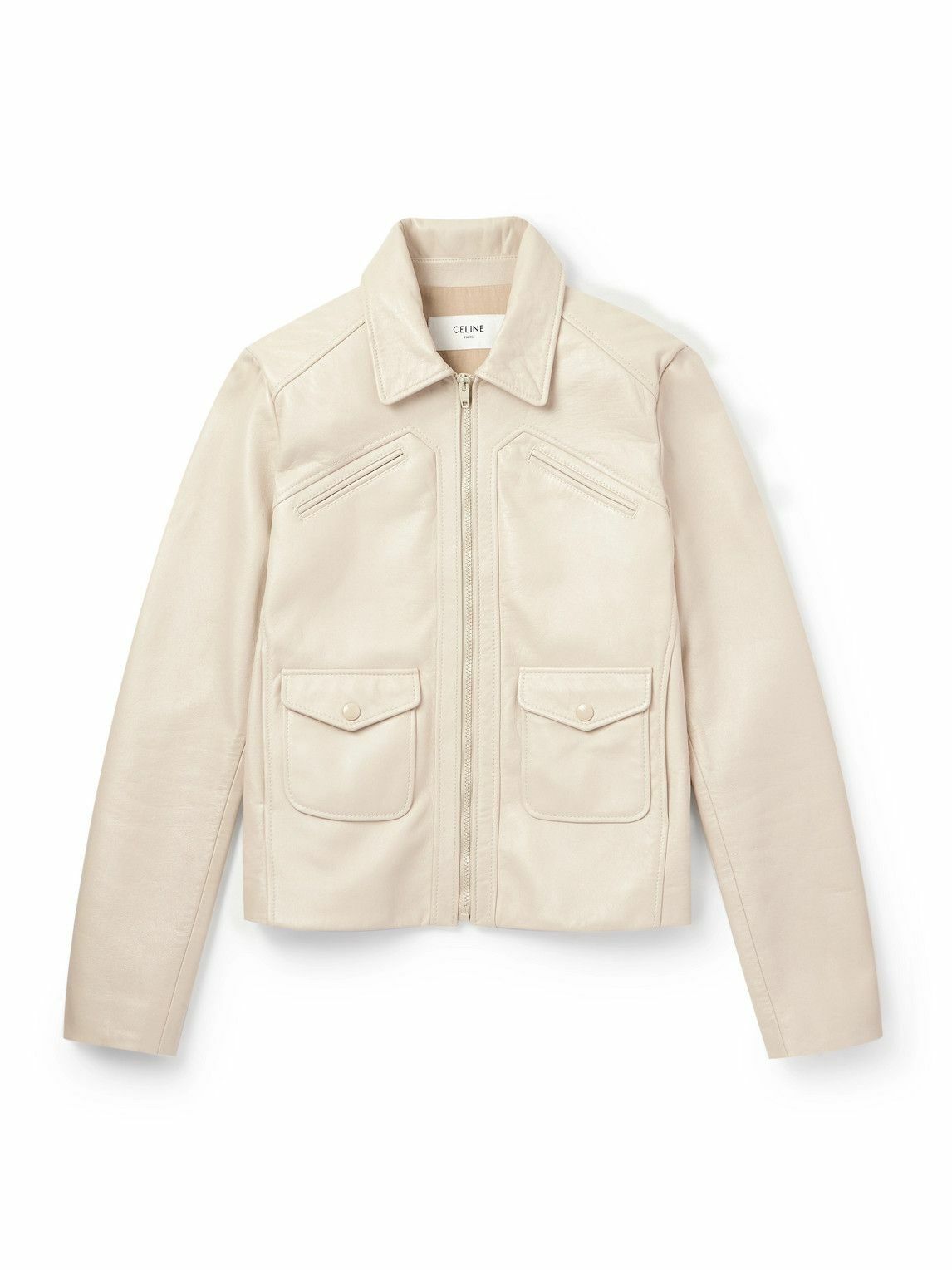 CELINE - Leather Blouson Jacket - Neutrals
