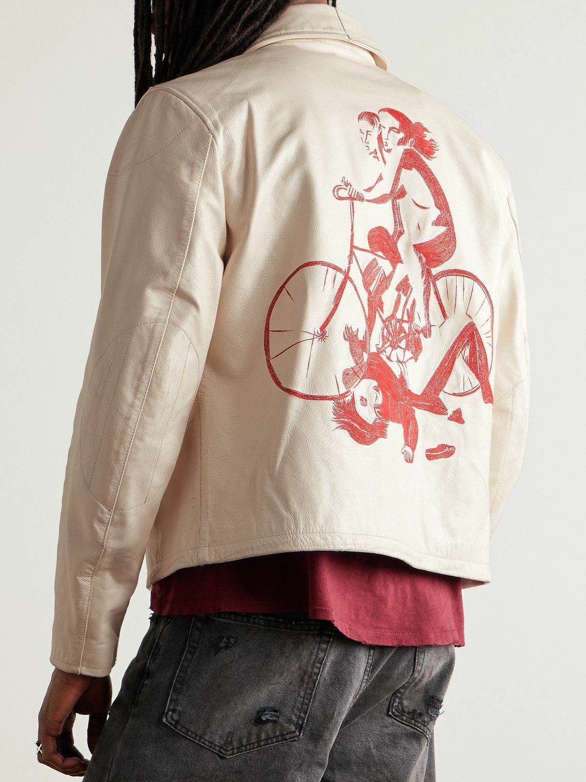 Enfants Riches Déprimés - The Bully Distressed Embroidered Tumbled-Leather Jacket - Neutrals