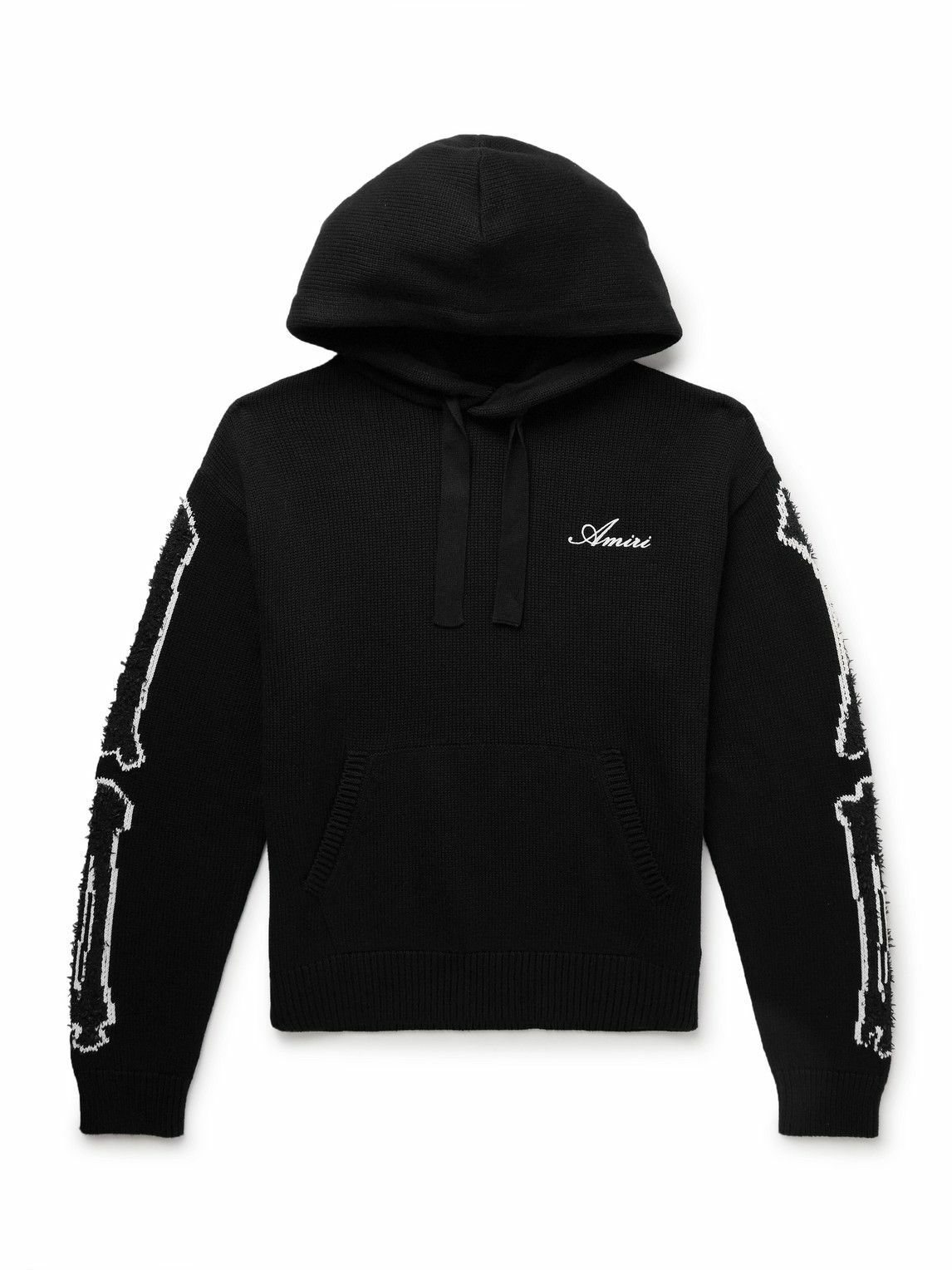 AMIRI - Bones Logo-Embroidered Intarsia-Knit Cotton-Blend Hoodie - Black
