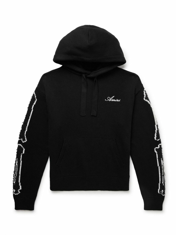 Photo: AMIRI - Bones Logo-Embroidered Intarsia-Knit Cotton-Blend Hoodie - Black