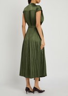 Joseph Phare Plissé Belted Satin Midi Dress Dark Green