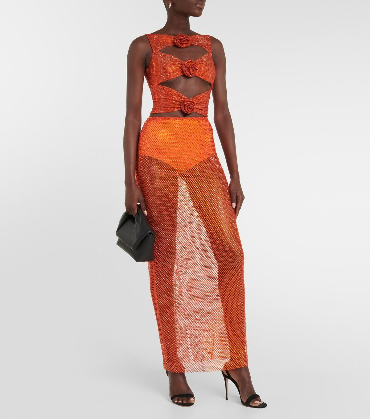 Giuseppe di Morabito Crystal-embellished mesh maxi skirt
