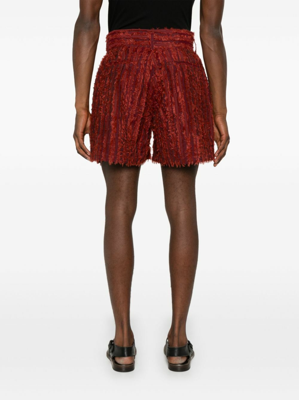 Labrum London Red Fringed Velvet Bermuda Shorts