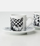 Fornasetti High Fidelity set of 2 porcelain cups and saucers