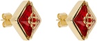 Casablanca Gold & Red Crystal Monogram Earrings