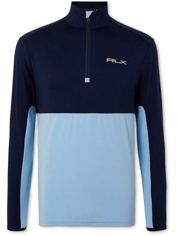 Photo: RLX Ralph Lauren - Logo-Embroidered Two-Tone Stretch-Jersey Half-Zip Top - Blue