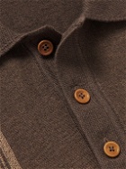 Nudie Jeans - Frippe Emboirdered Wool and Cotton-Blend Polo Shirt - Brown