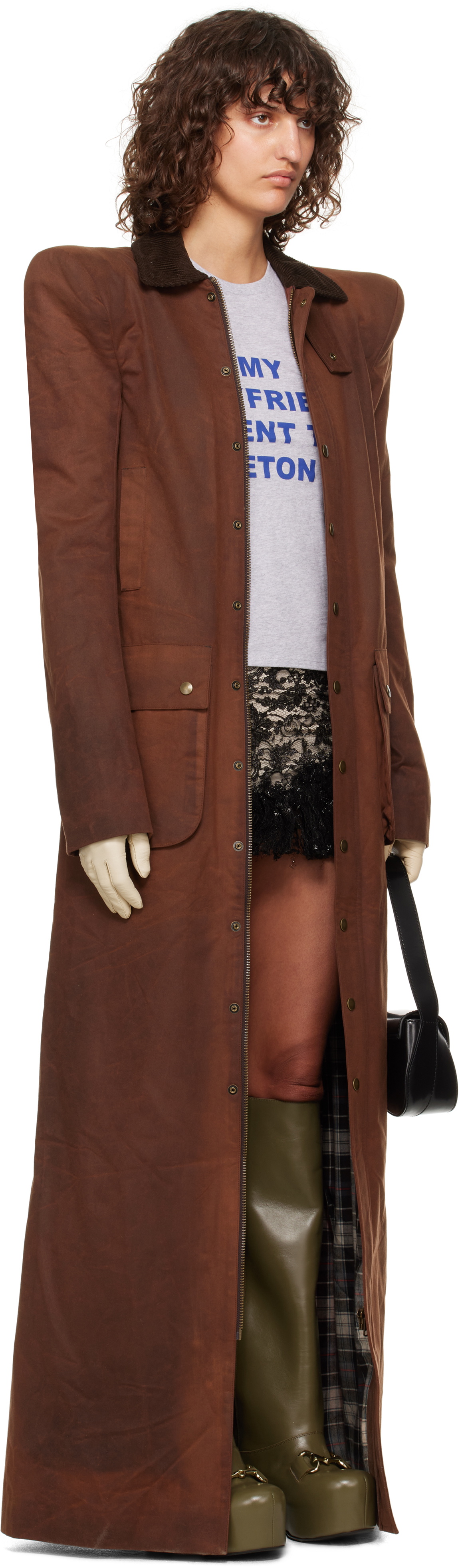 LAURA ANDRASCHKO Brown Pagoda Hunting Maxi Coat
