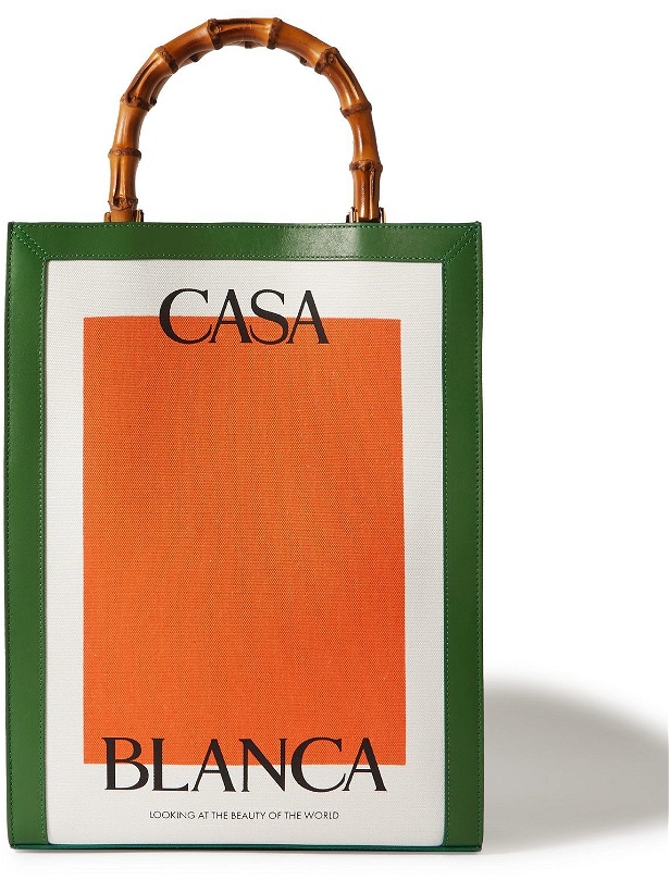 Photo: Casablanca - Bamboo and Leather-Trimmed Logo-Print Cotton-Canvas Tote Bag