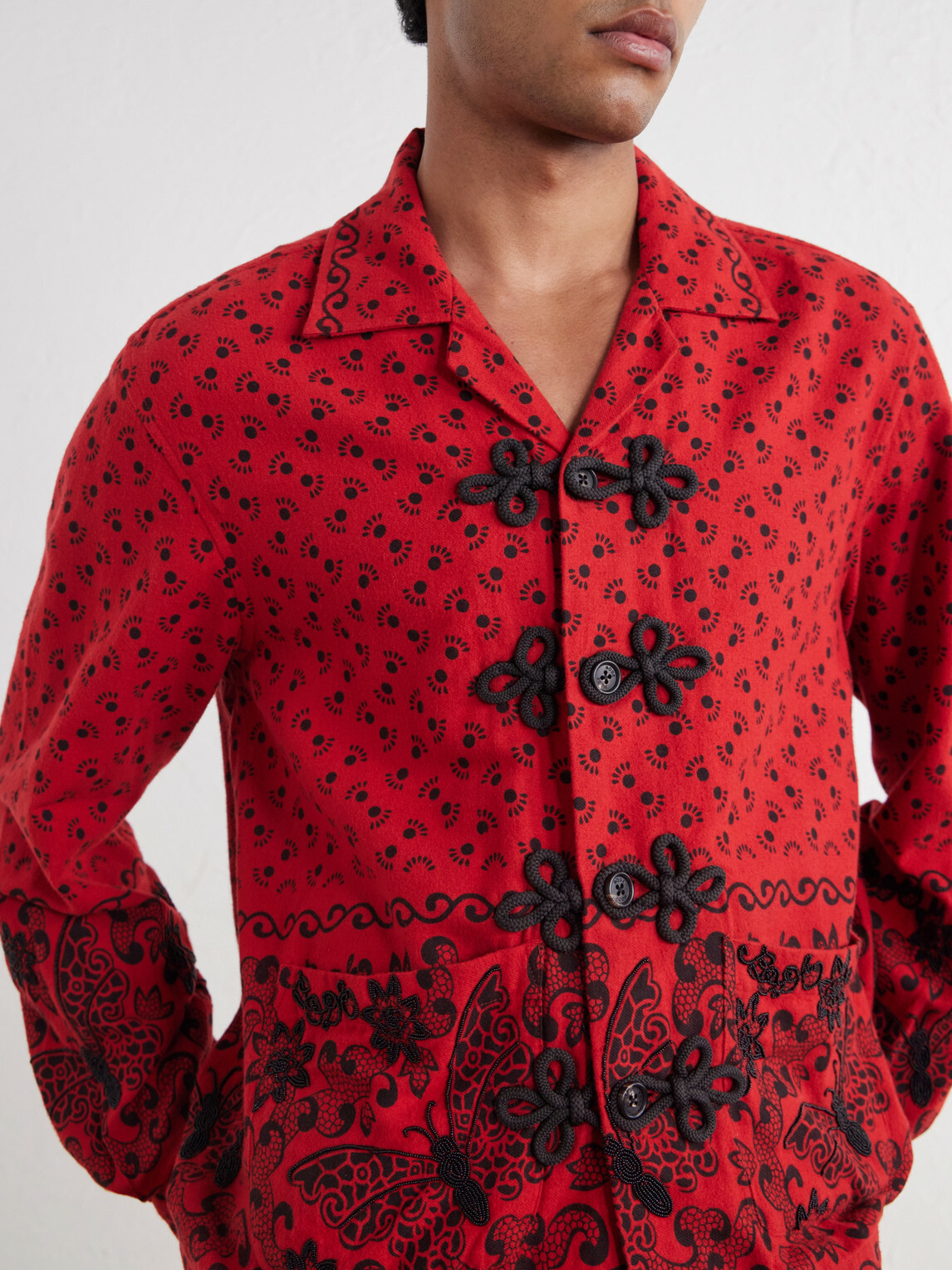 BODE - Camp-Collar Embellished Printed Cotton-Poplin Shirt - Red