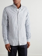 Richard James - Slim-Fit Button-Down Collar Striped Linen and Cotton-Blend Shirt - Blue