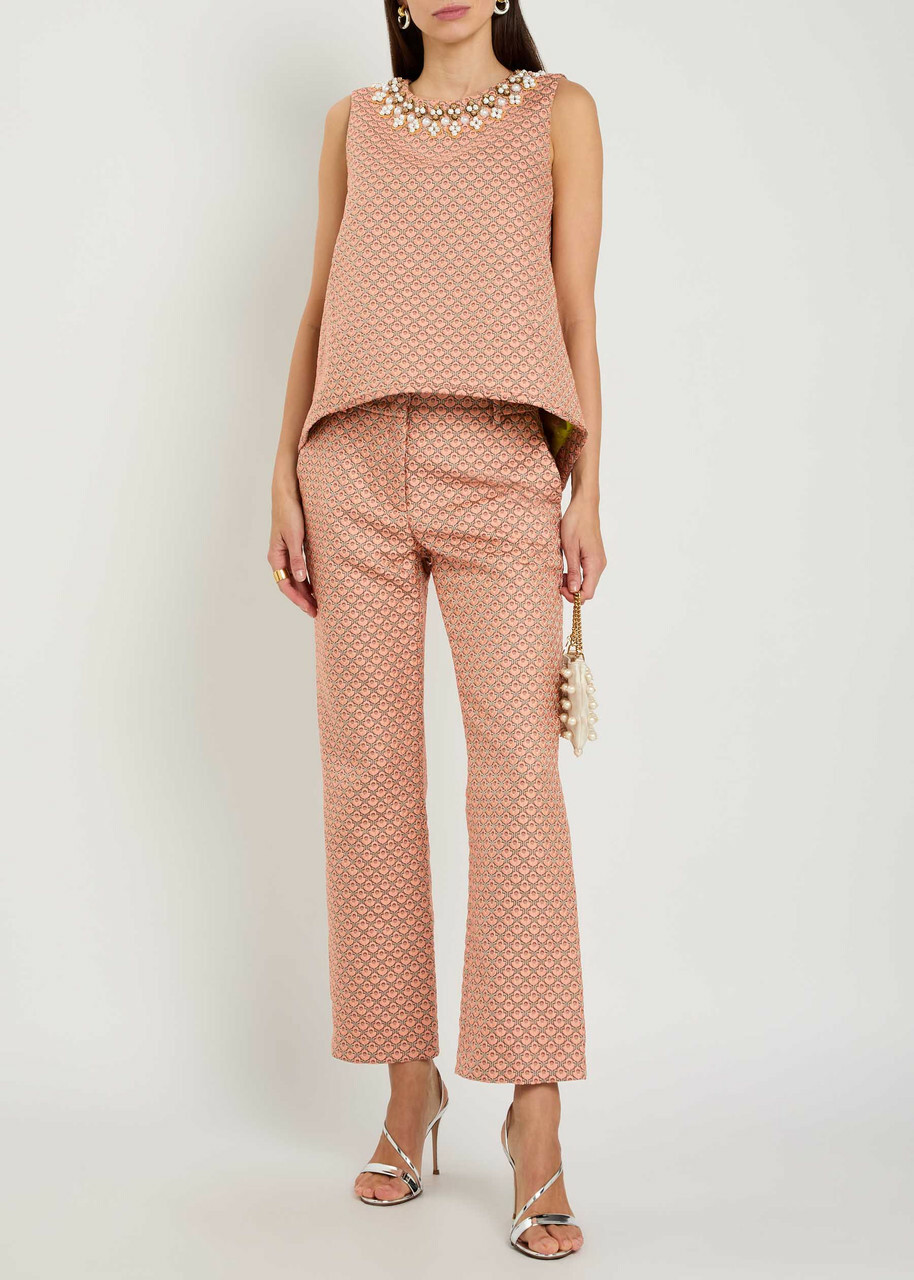 LA Double J La Scala Embellished Tulip-jacquard top Pink