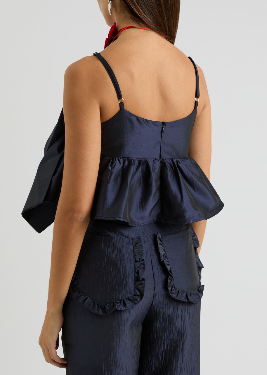 Sister Jane Pointe Bow-embellished Taffeta top Navy Sister Jane