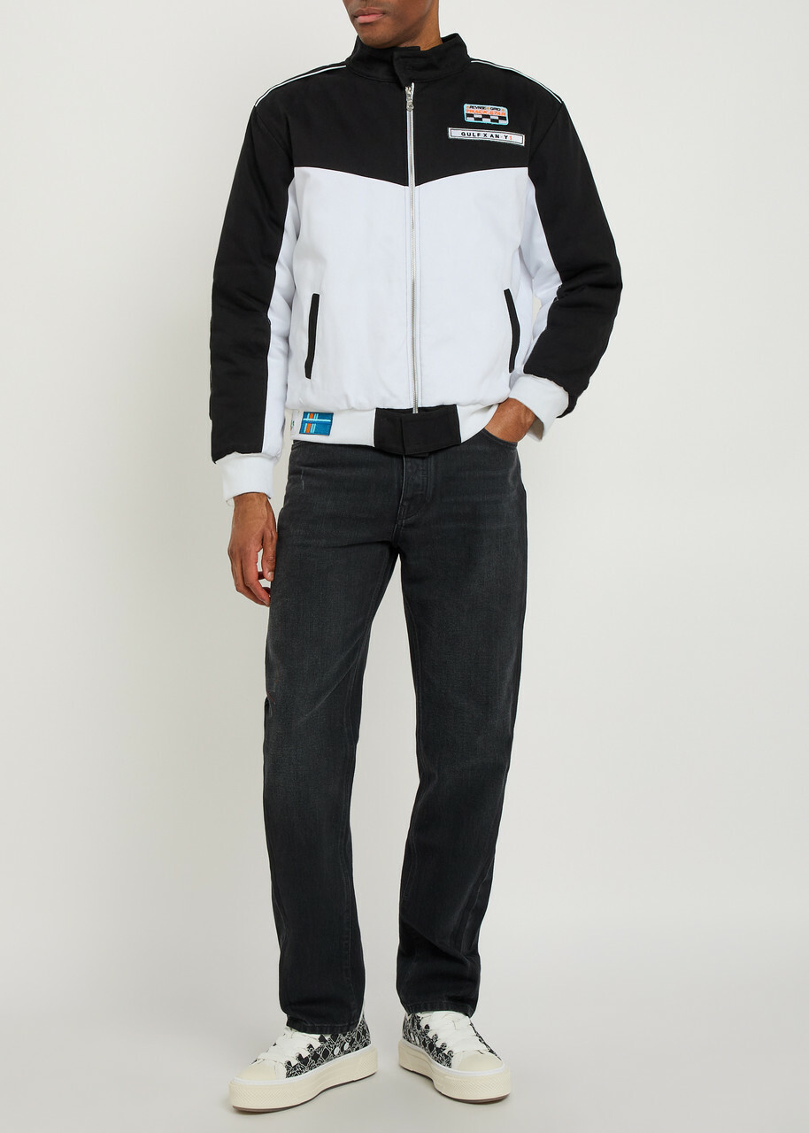 AN-Y1 Formula Appliquéd Padded Canvas Bomber Jacket Black And White