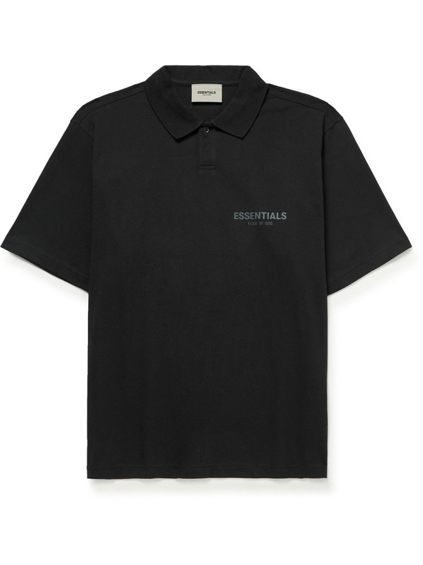 Photo: FEAR OF GOD ESSENTIALS - Logo-Print Cotton-Jersey Polo Shirt - Black