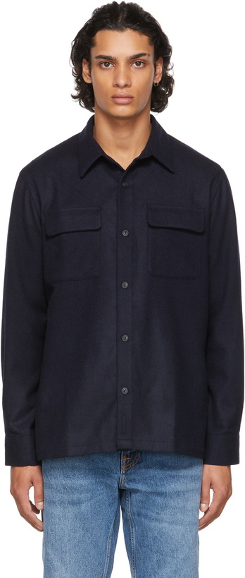 Photo: Nudie Jeans Navy Recycled Wool Sten Shirt