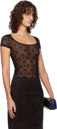 Marine Serre Black Recycled Mesh Flock Open Neck T-shirt