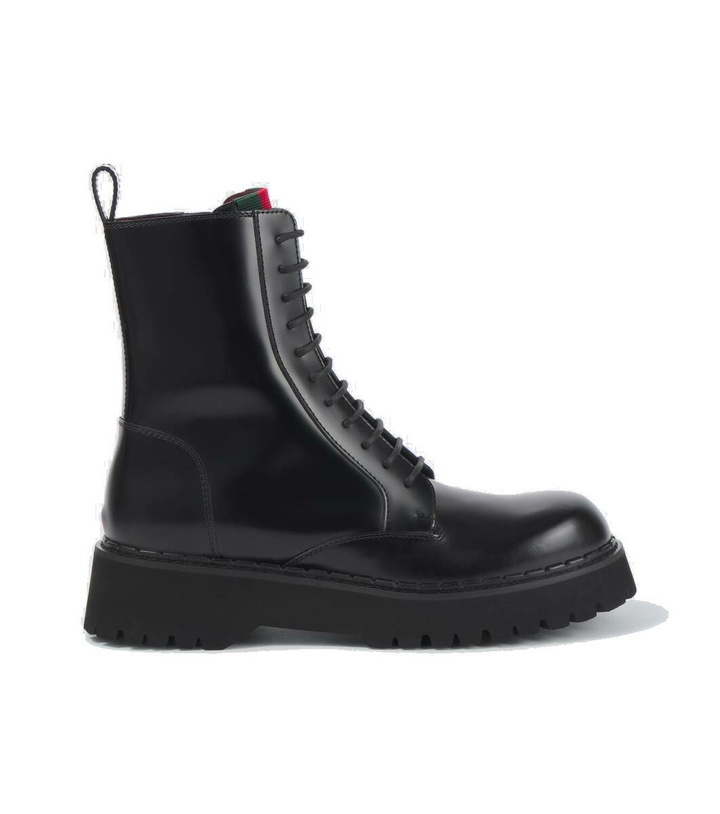Photo: Gucci Web Stripe leather combat boots