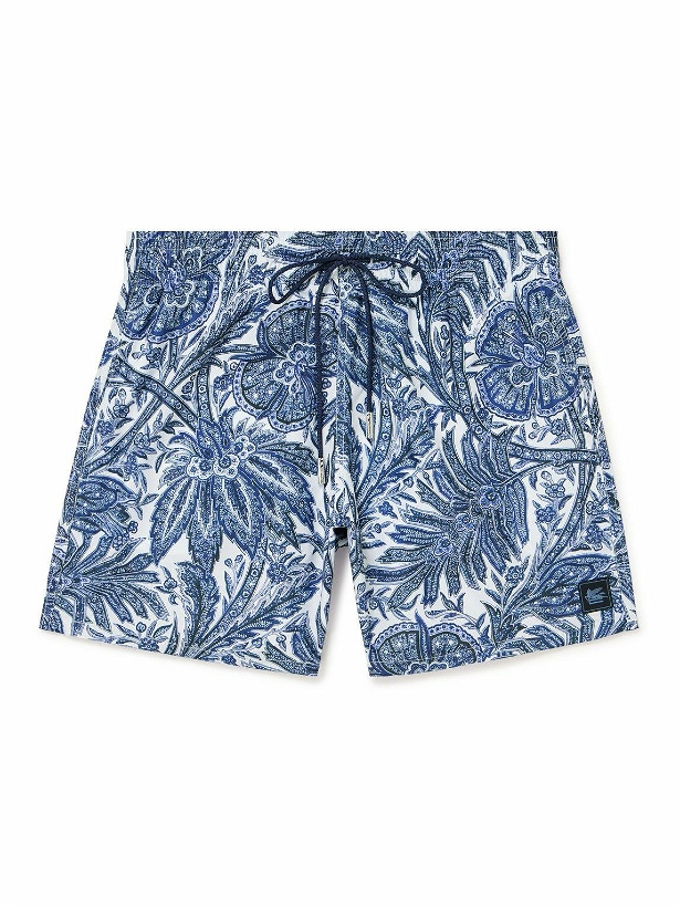 Photo: Etro - Slim-Fit Mid-Length Logo-Appliquéd Printed Swim Shorts - Blue