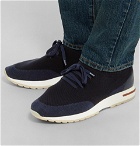 Loro Piana - 360 Flexy Walk Leather-Trimmed Knitted Wool Sneakers - Men - Navy