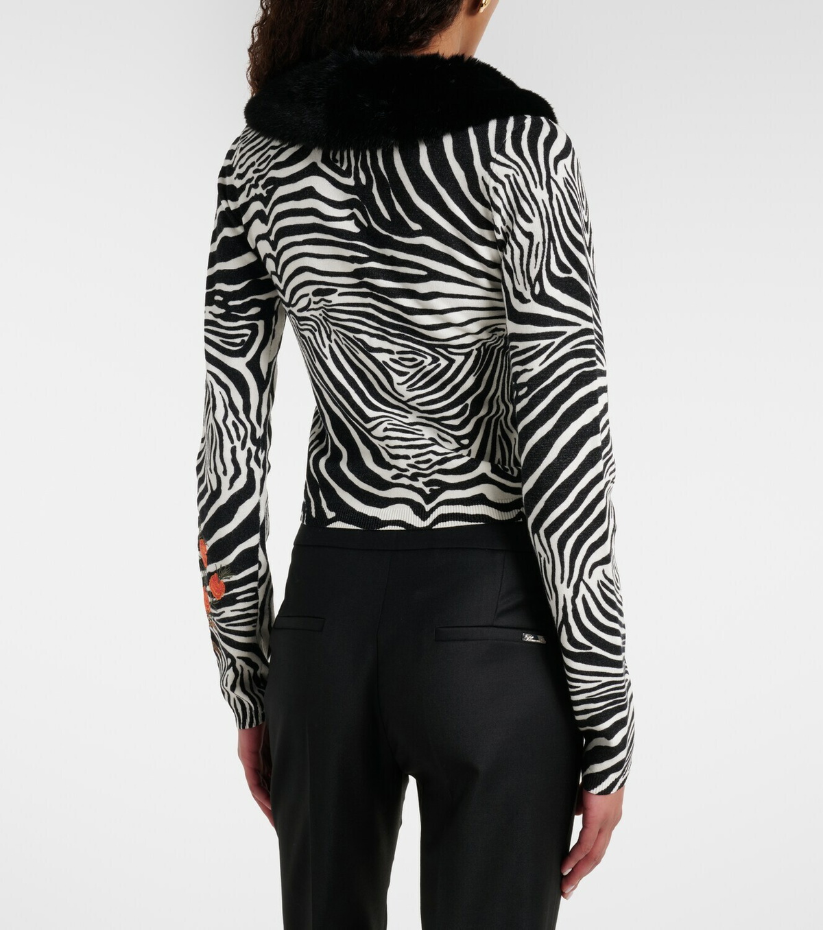 Blumarine Printed ribbed-knit cardigan