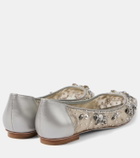 Rene Caovilla Embellished leather-trimmed ballet flats