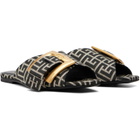 BALMAIN Black Flat Monogram Jacquard Anthem Sandals