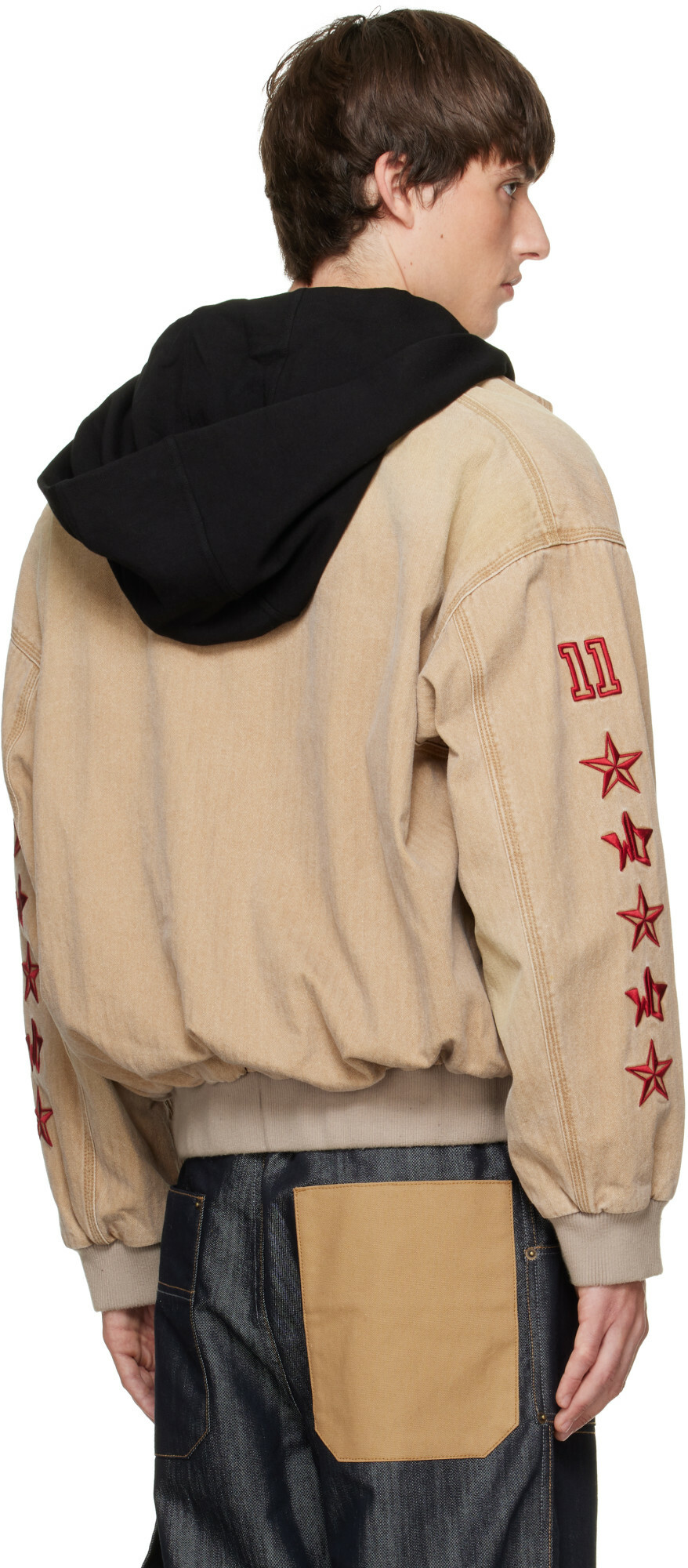 We11done Tan Hooded Herringbone Jacket