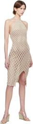 Isa Boulder SSENSE Exclusive Beige High Halter Neck Midi Dress