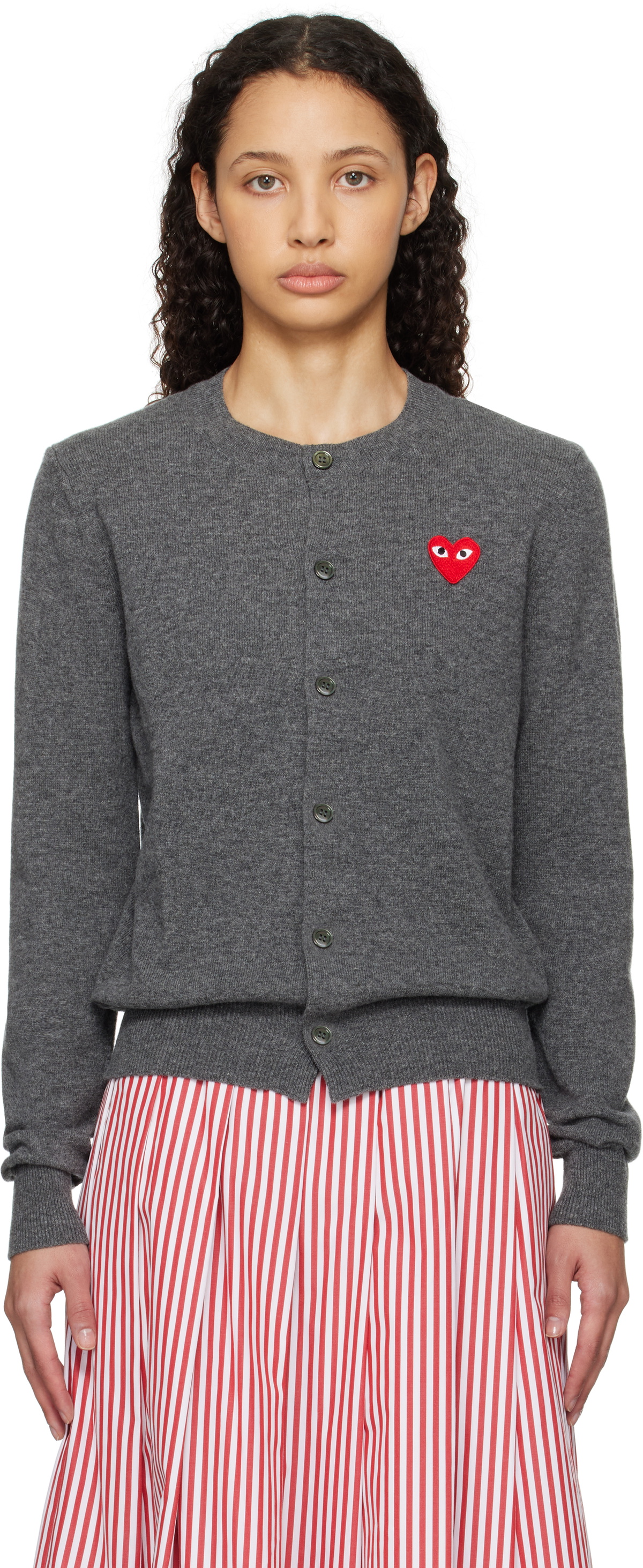COMME des GARÇONS PLAY Gray Round Neck Cardigan