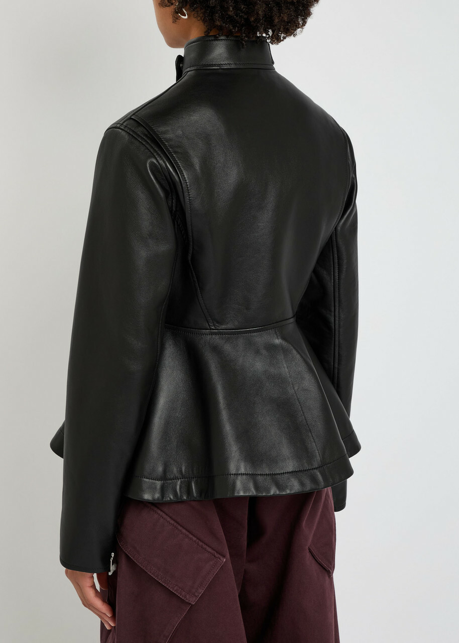 Alaïa Panelled Peplum Leather Jacket Black