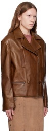 OPEN YY Brown Moto Leather Jacket