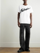 Balmain - Logo-Flocked Cotton-Jersey T-Shirt - White