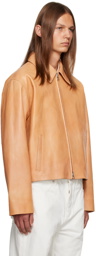 Jil Sander Beige Spread Collar Leather Jacket