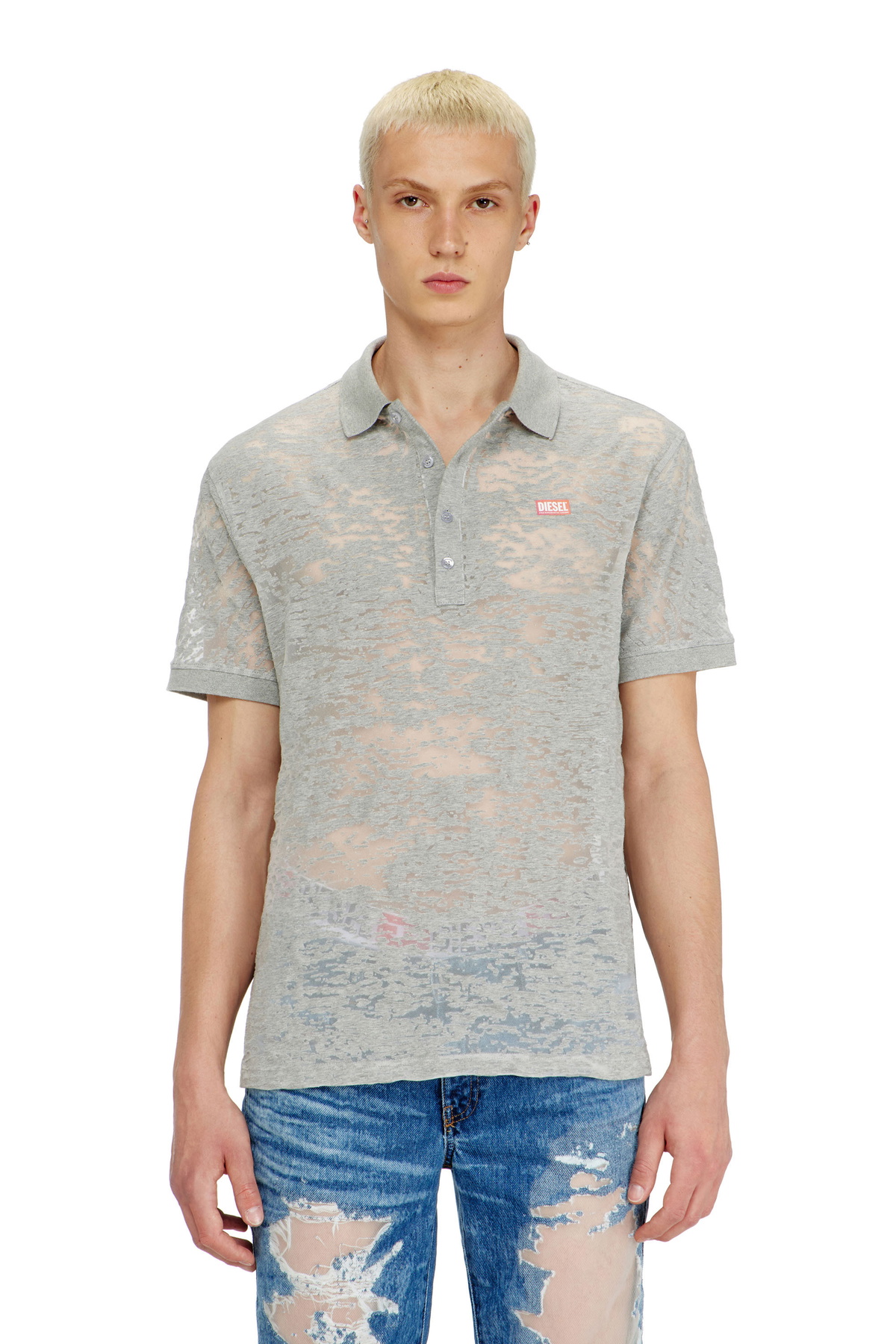 Diesel Polo shirt in all-over devoré jersey - Polos Mens in Grey